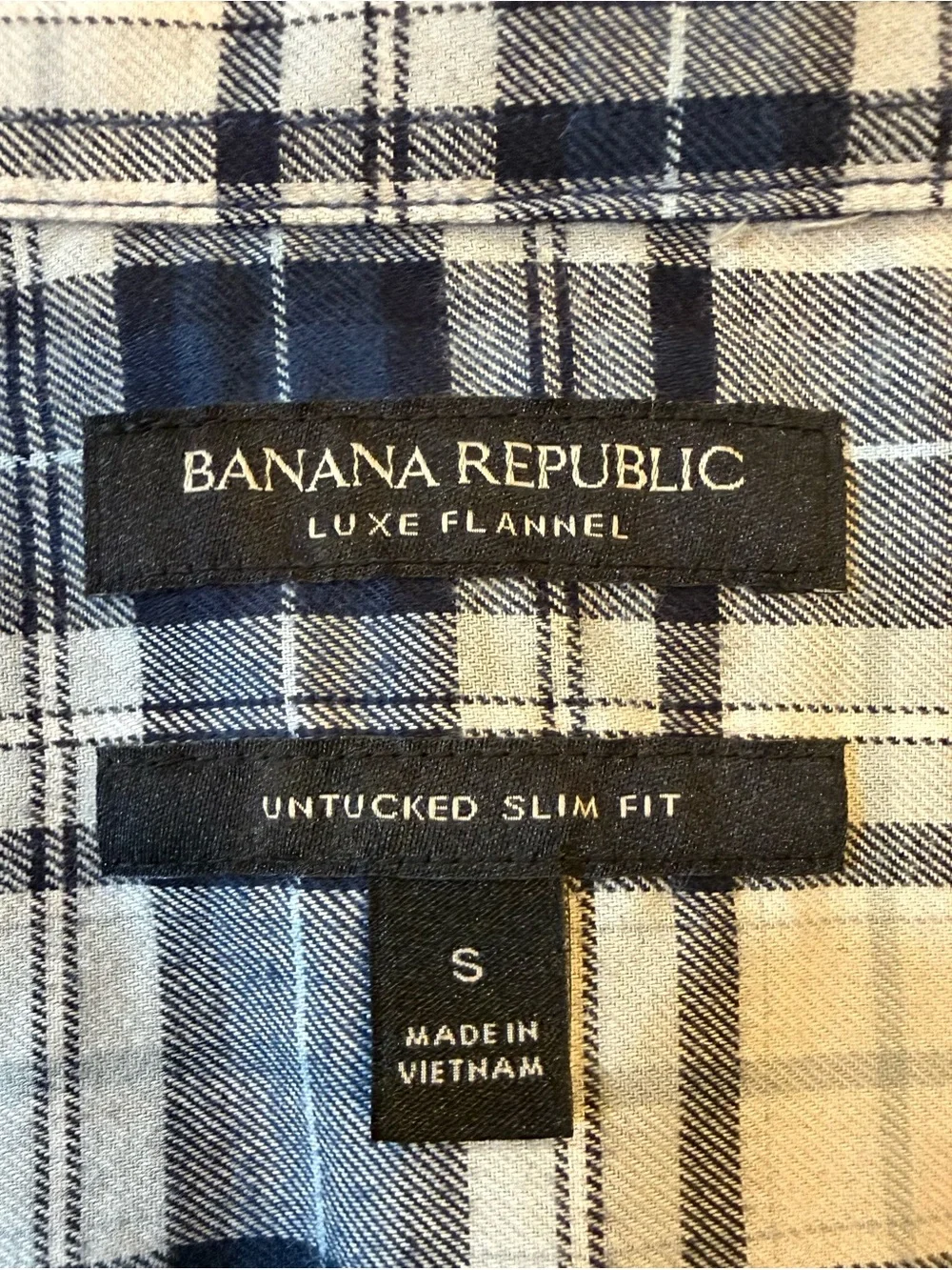 Banana Republic Luxe Flannel Shirt Mens S Blue Plaid Untucked Slim Fit NWT